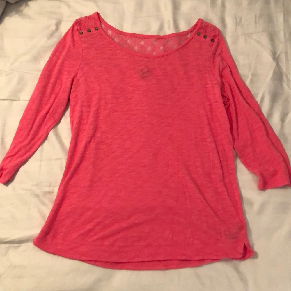 Pink Lace Yoke 3/4 Sleeve Top